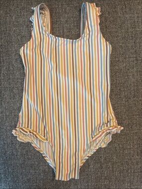Zara Kids Multicolor Striped One-Piece Swimsuit with Ruffle Detail